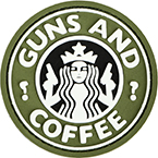 Патч "Guns and coffee", ПВХ, олива, диаметр 5.9 см